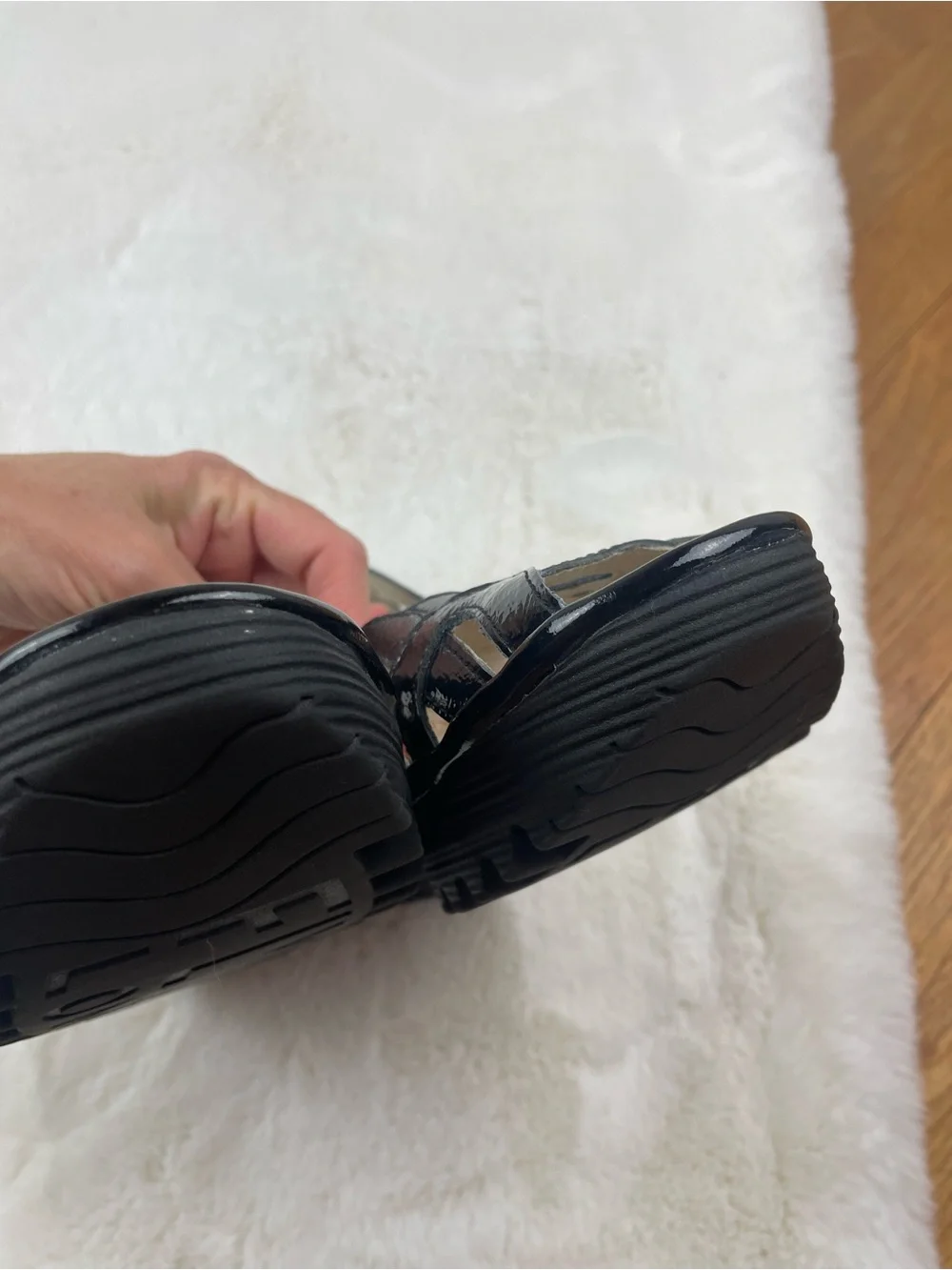 Fly London Black Patent Wedge Sandals Size 40